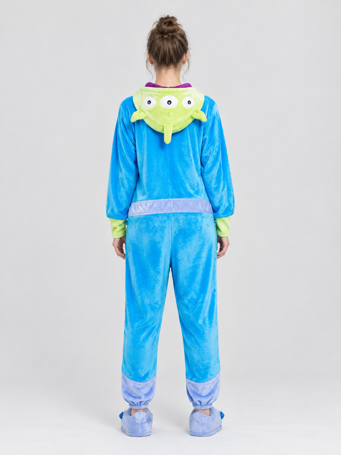 Blue Pajama Jumpsuit with Hood and Appliqués