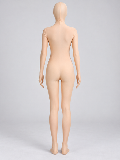 Flesh-Tone Form-Fitting Jumpsuit with Face Opening