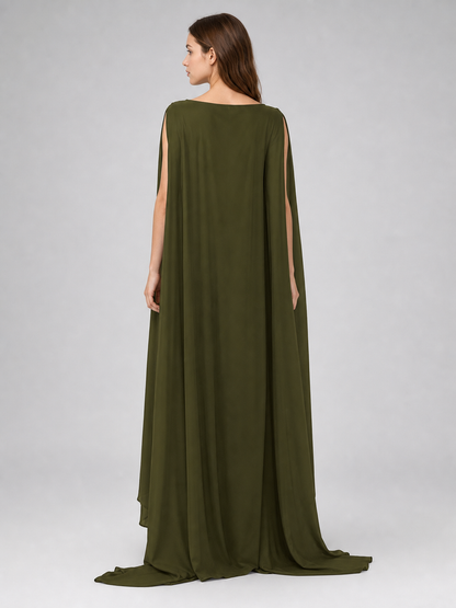 Fantasy-Style Dress with a Draped Skirt and Train