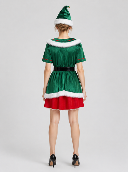 Christmas Elf Costume, Dress with Hat back view