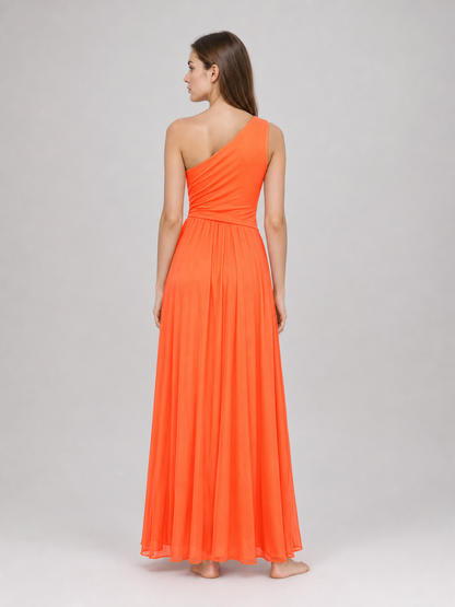 Asymmetrical One-Shoulder Orange Maxi Dress