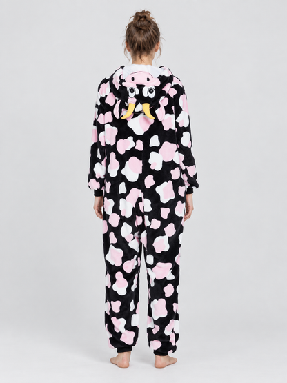 Hooded Pajama Jumpsuit with Cow Face