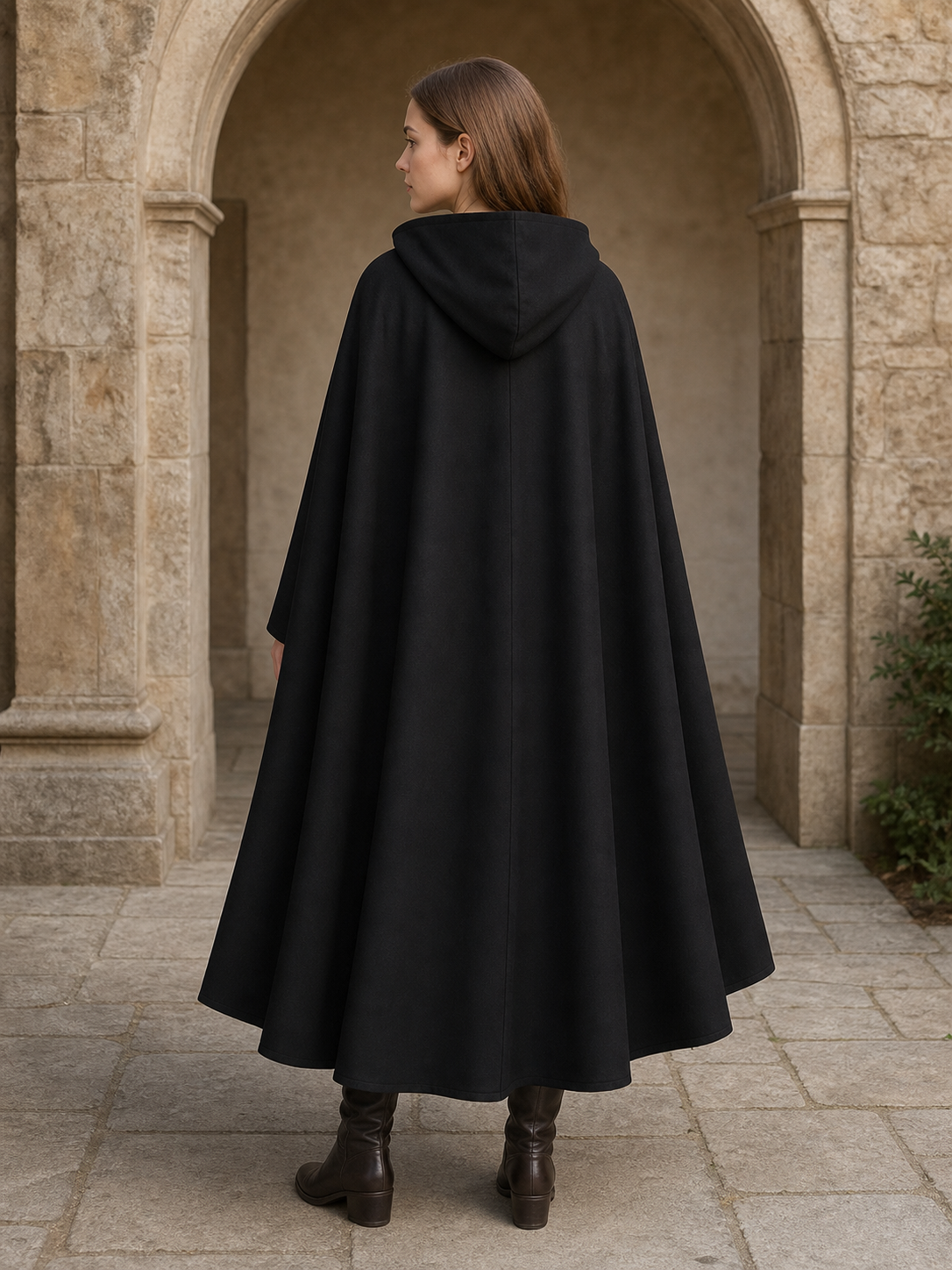 Long black hooded carnival cloak