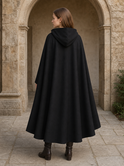 Long black hooded carnival cloak