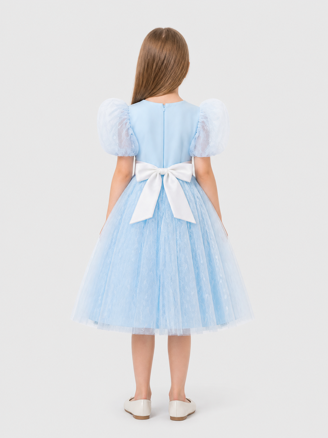 Princess Dress for Girls with a Full Skirt and Bow back view