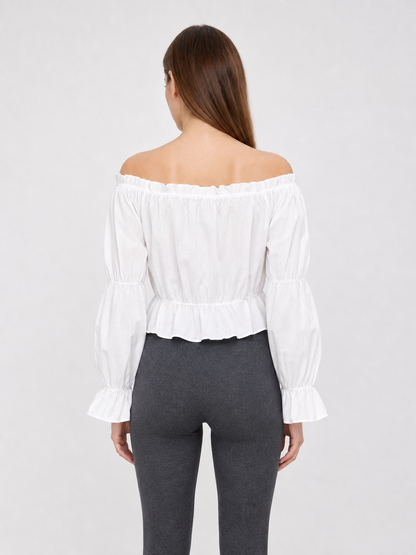 White Cropped Off-the-Shoulder Blouse