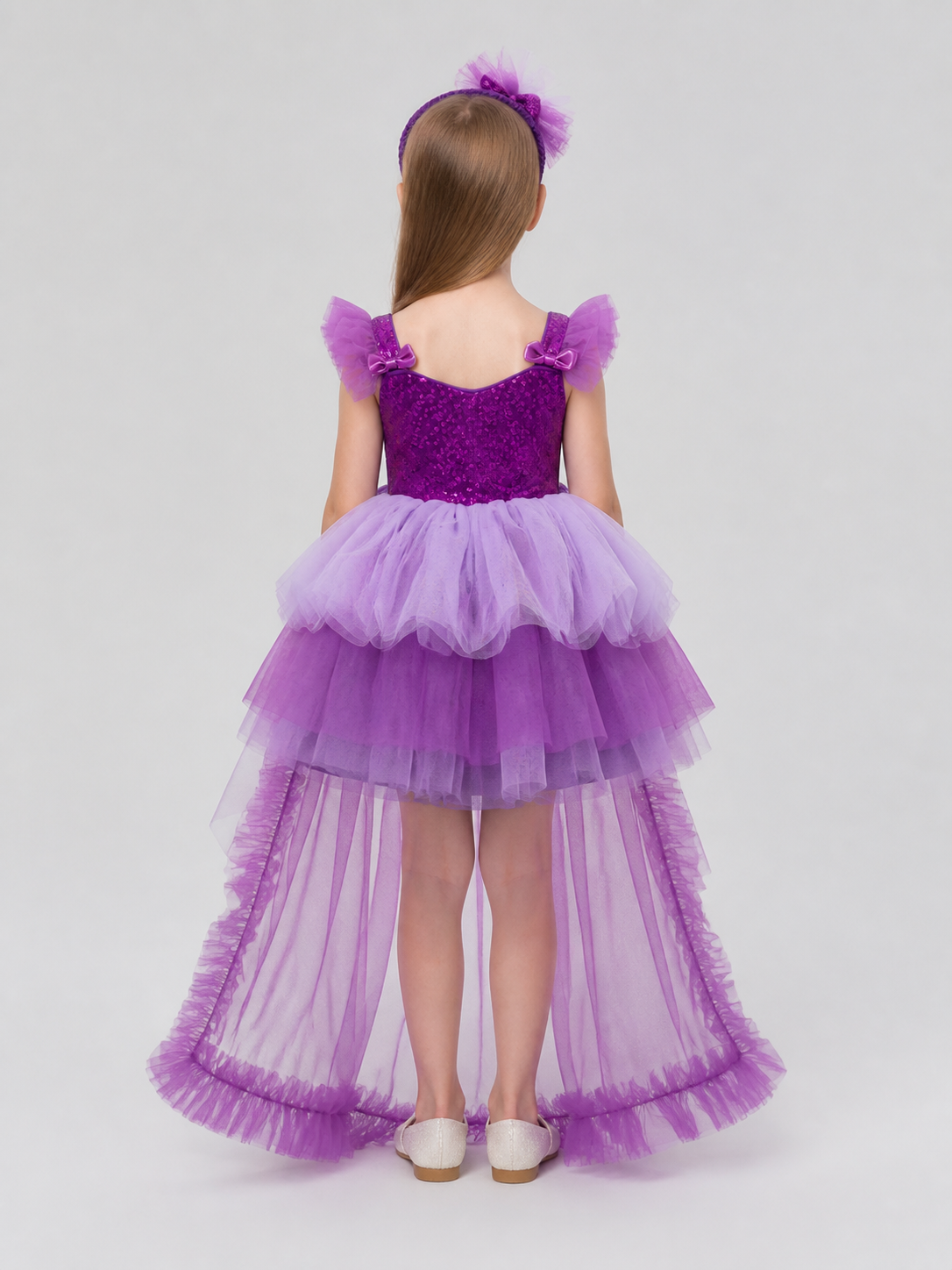 Children’s Purple Sequin Dress with a Train back view