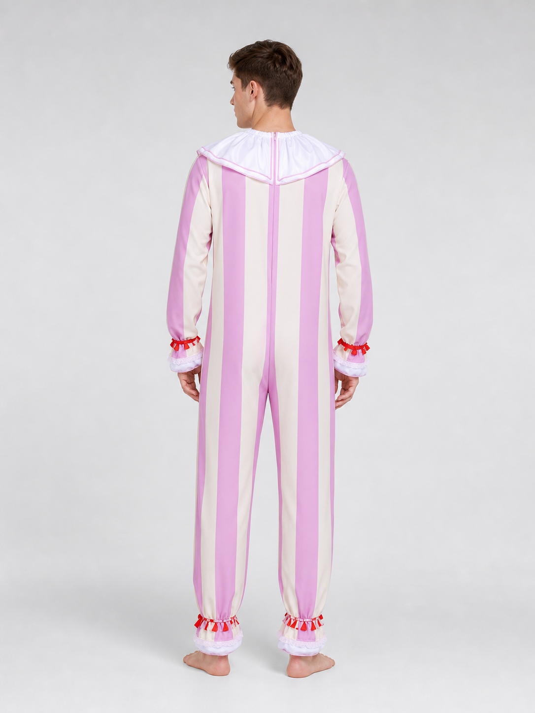 Pink and White Striped Clown Costume for Cosplay