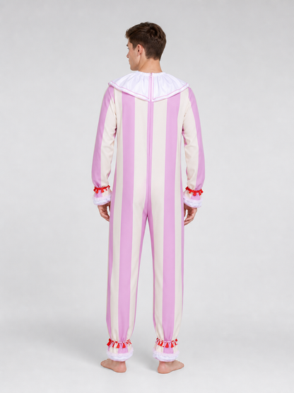 Pink and White Striped Clown Costume for Cosplay