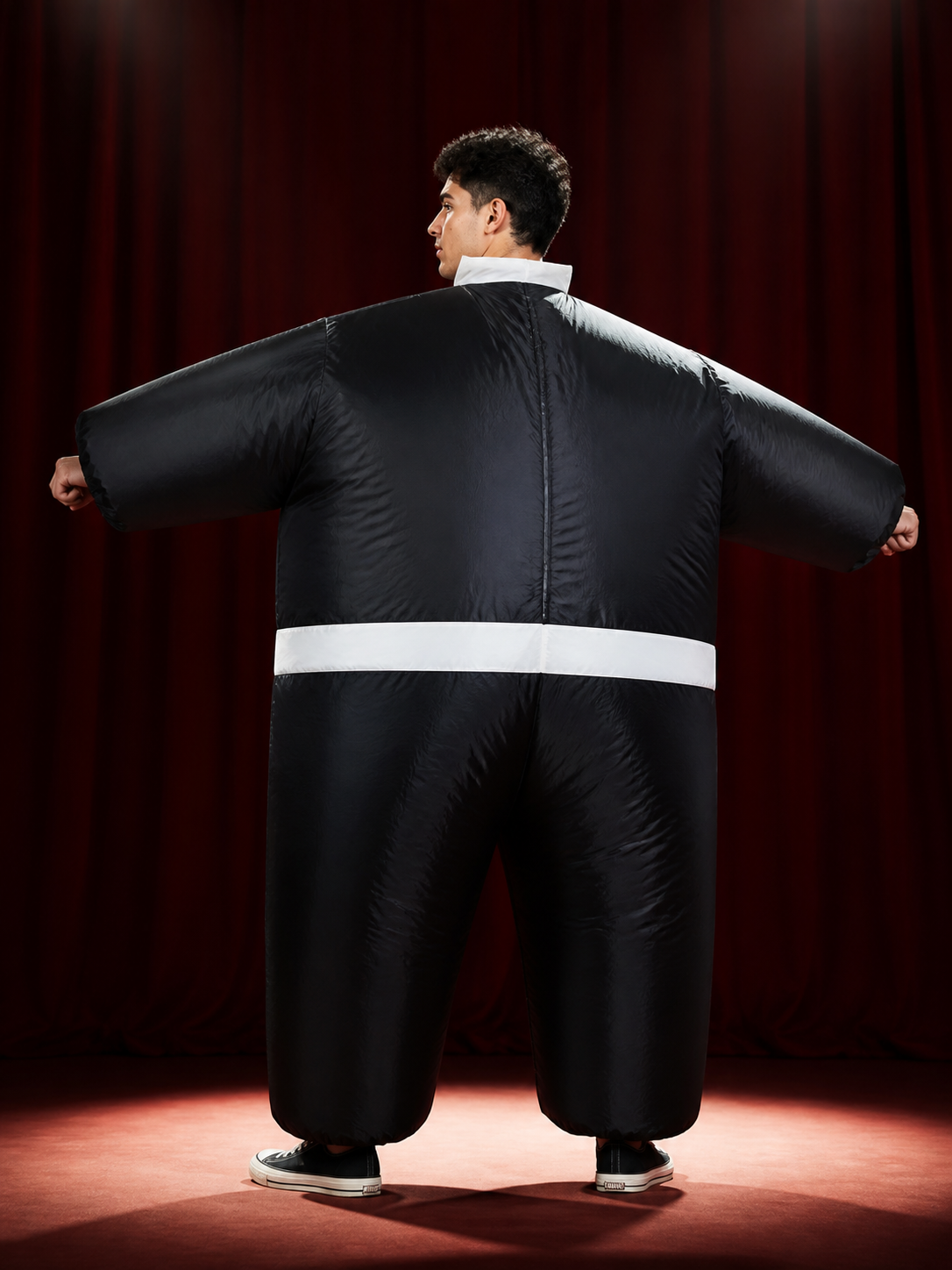 Black Suit Inflatable Costume with Tie and Belt for Halloween back view