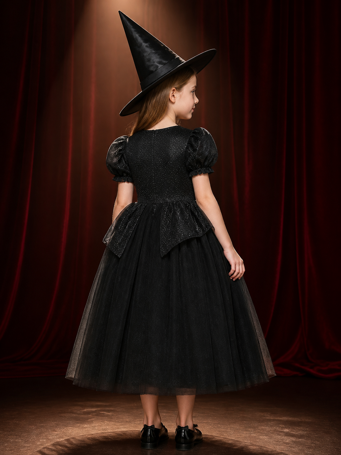 Kids Black Witch Dress with Hat Halloween Costume Set for Girls