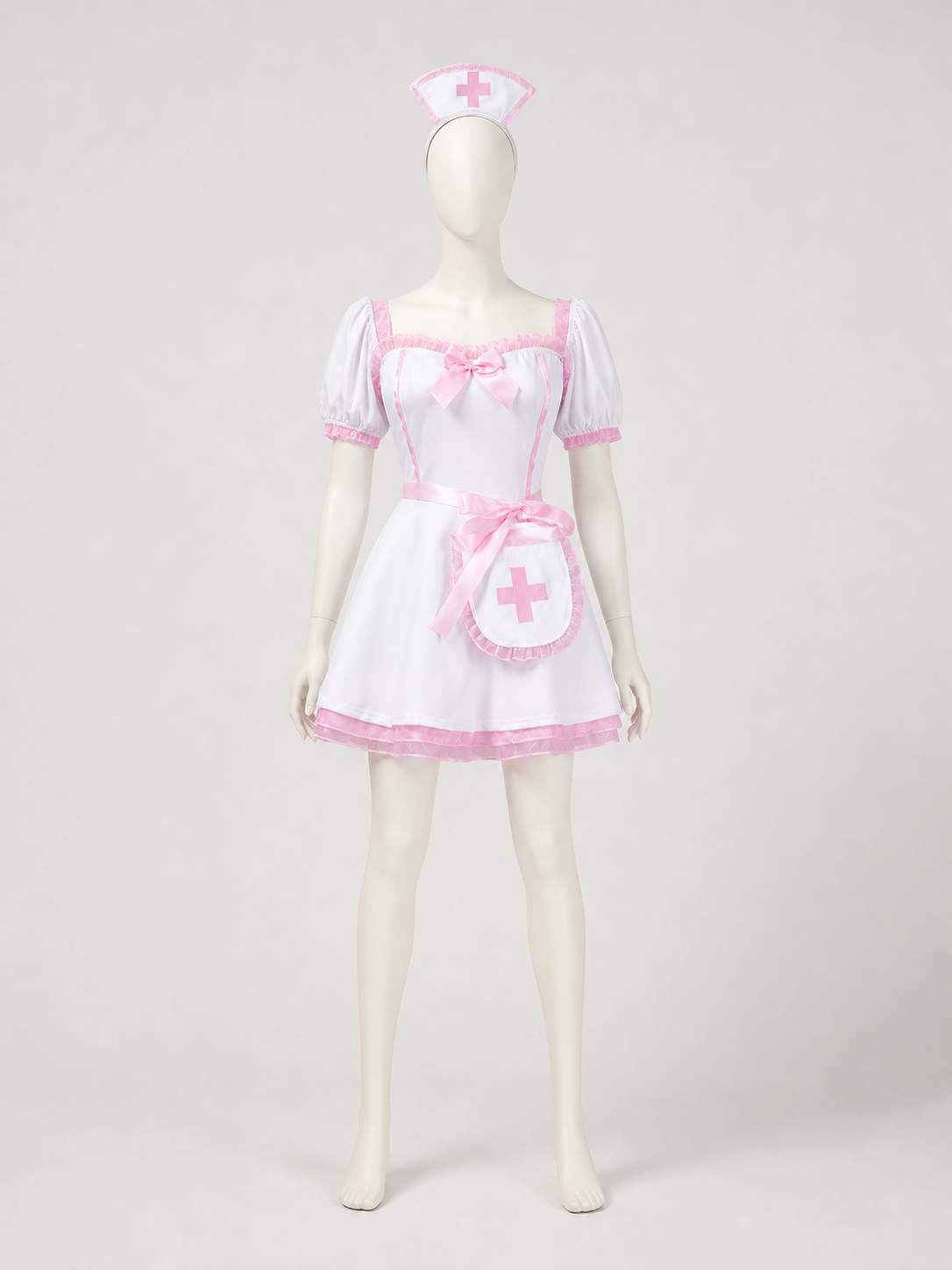 Lolita Dress Set, White and Pink, with Accessories back view