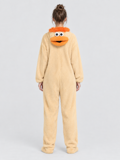 Fleece Pajama Jumpsuit with Cartoon Hood