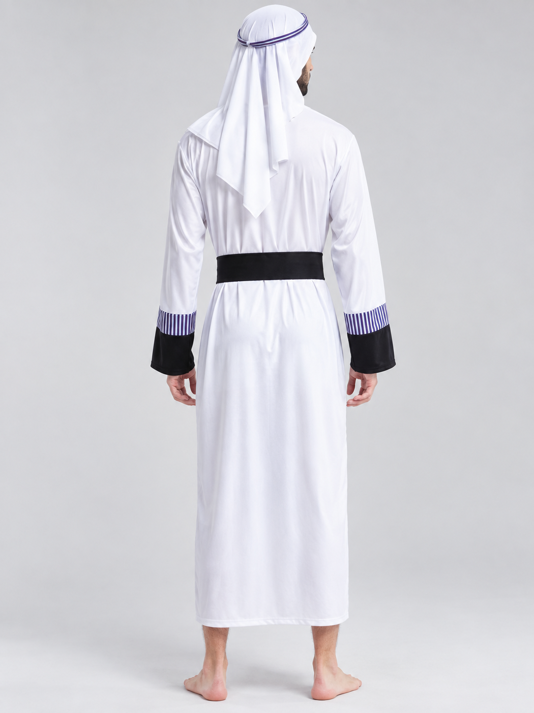 Sheikh Costume: Long Striped Robe, Headscarf, Belt