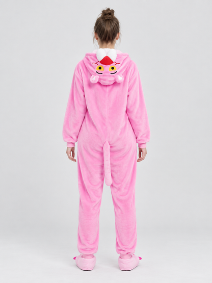 Pink Fleece Hooded Jumpsuit Pajama with Tail