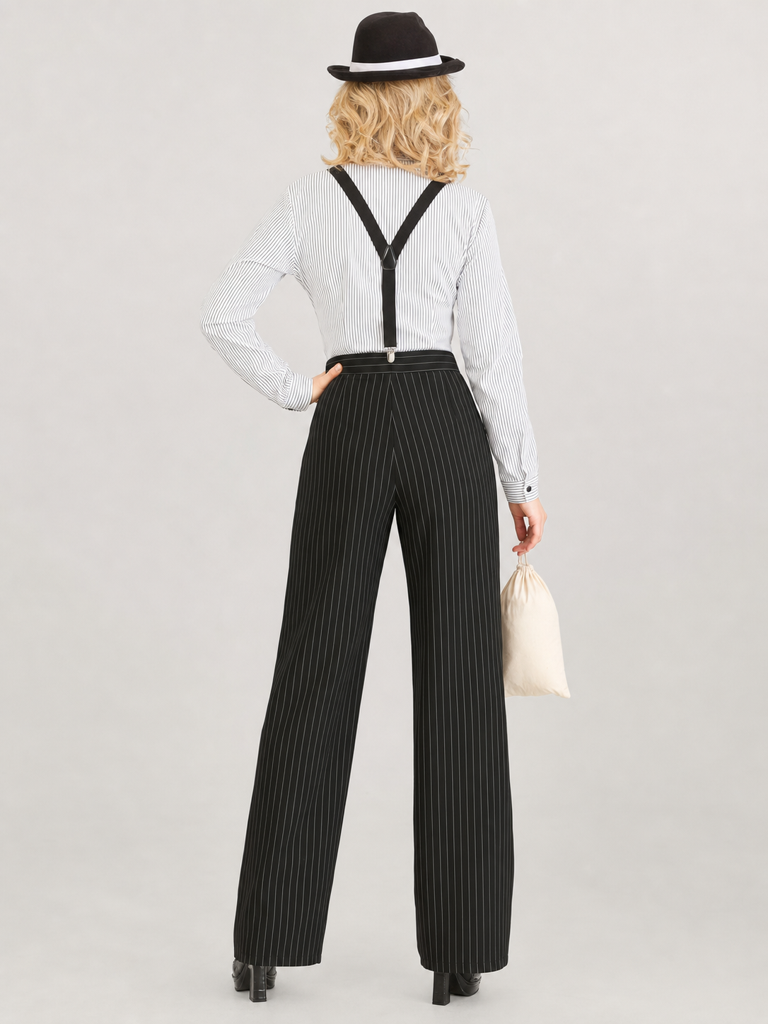 Striped Stage Costume with Suspenders and Pants
