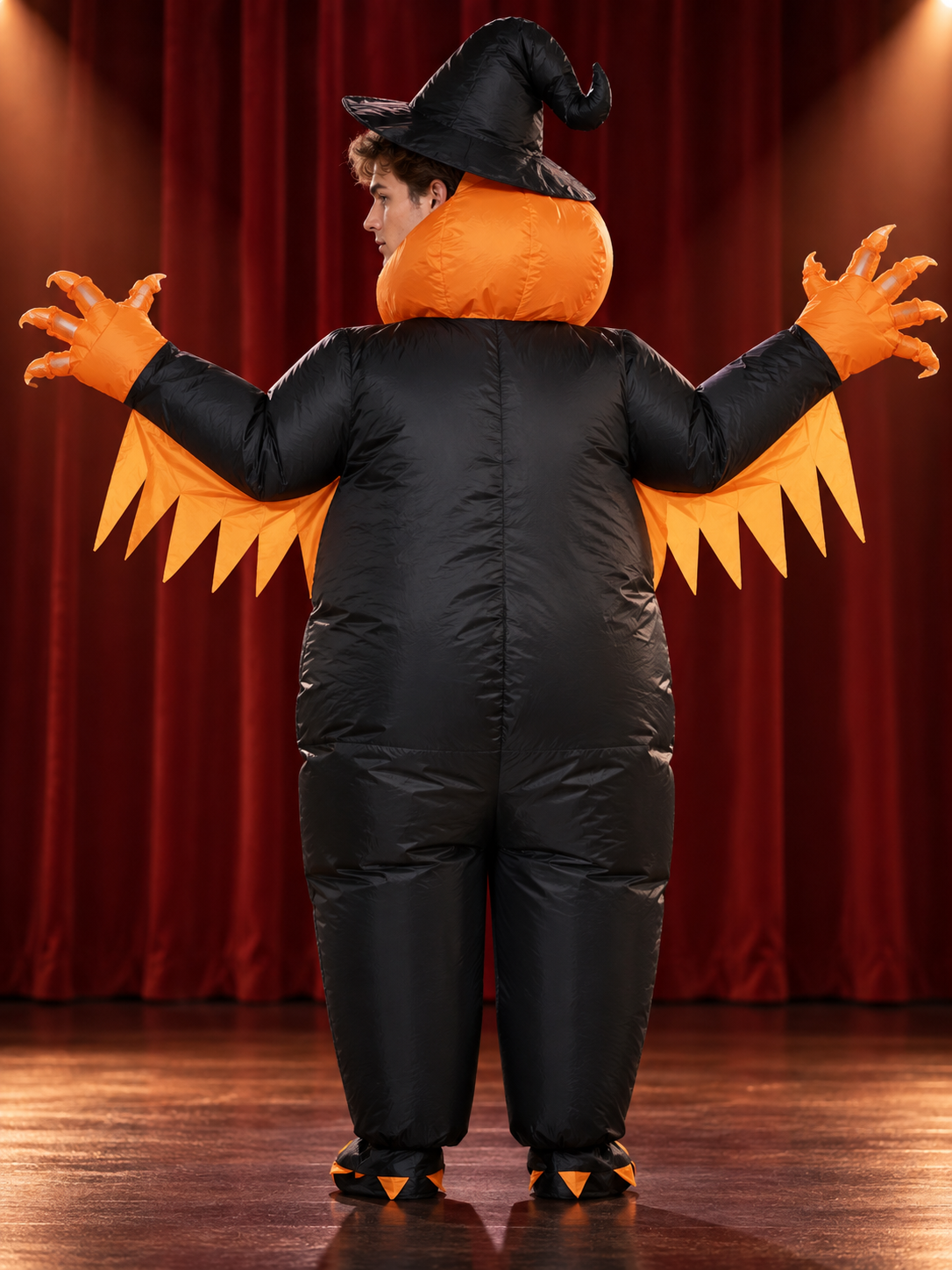 Inflatable Halloween Costume Orange with Pumpkin Head