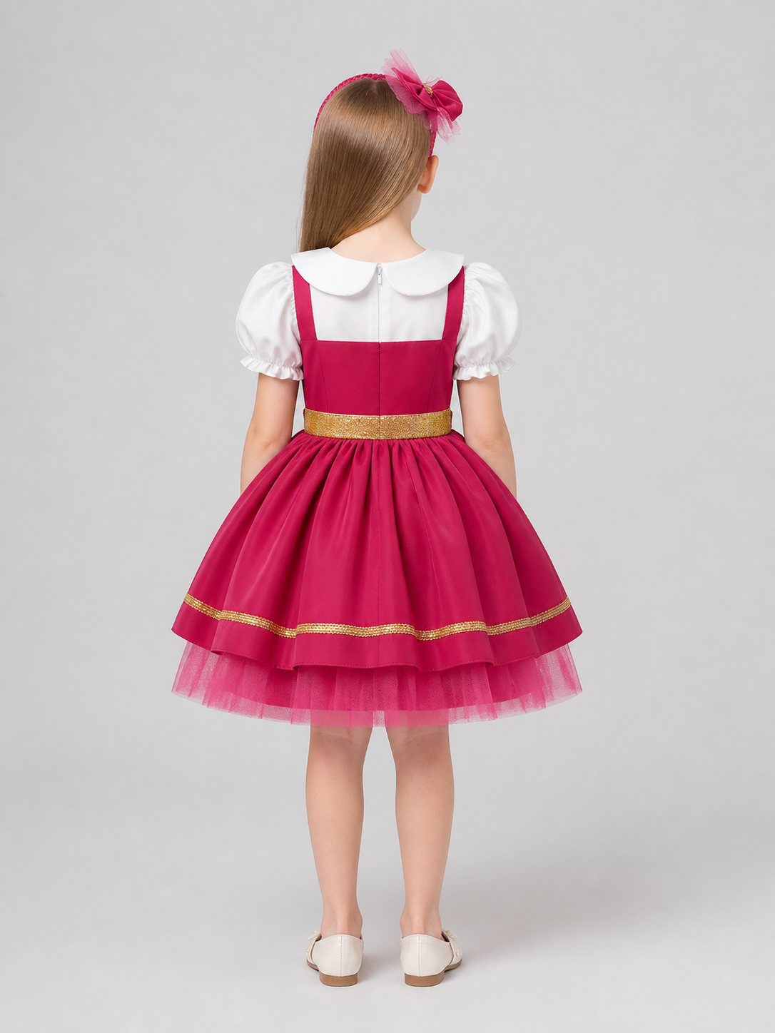 Children's Full Skirt Dress with Sequins and Headband back view