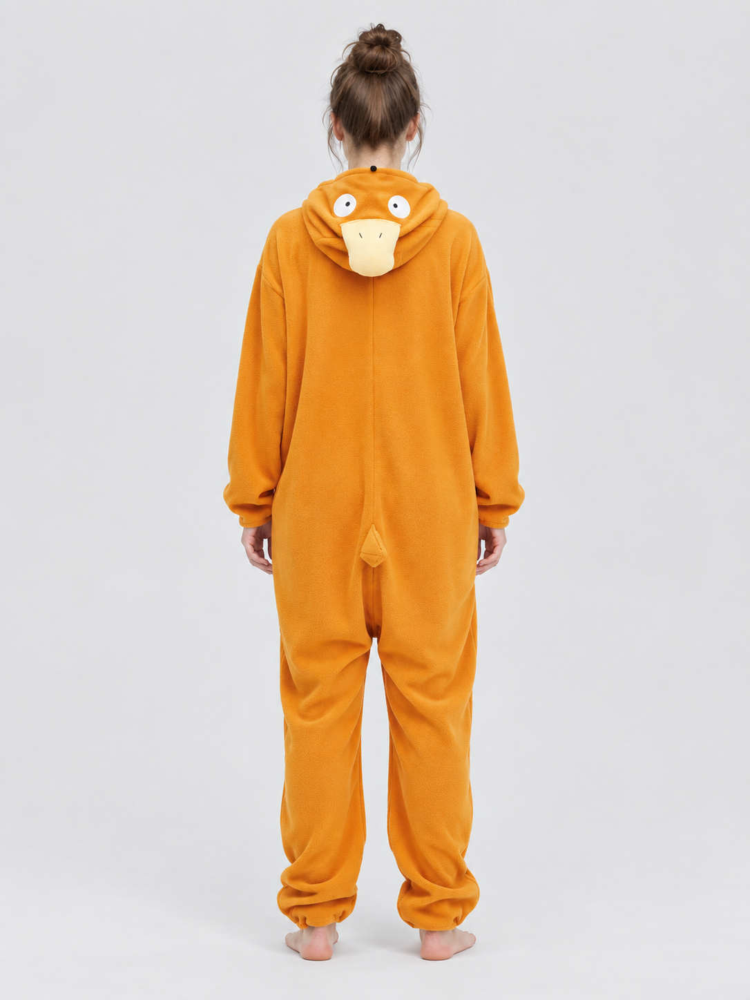 Orange Fleece Jumpsuit Pajama with Oversized Hood
