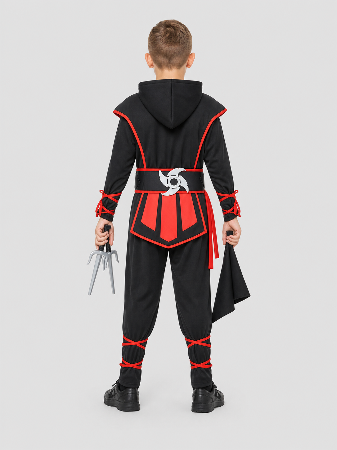 Ninja Cosplay Costume, Red and Black, with Hood back view