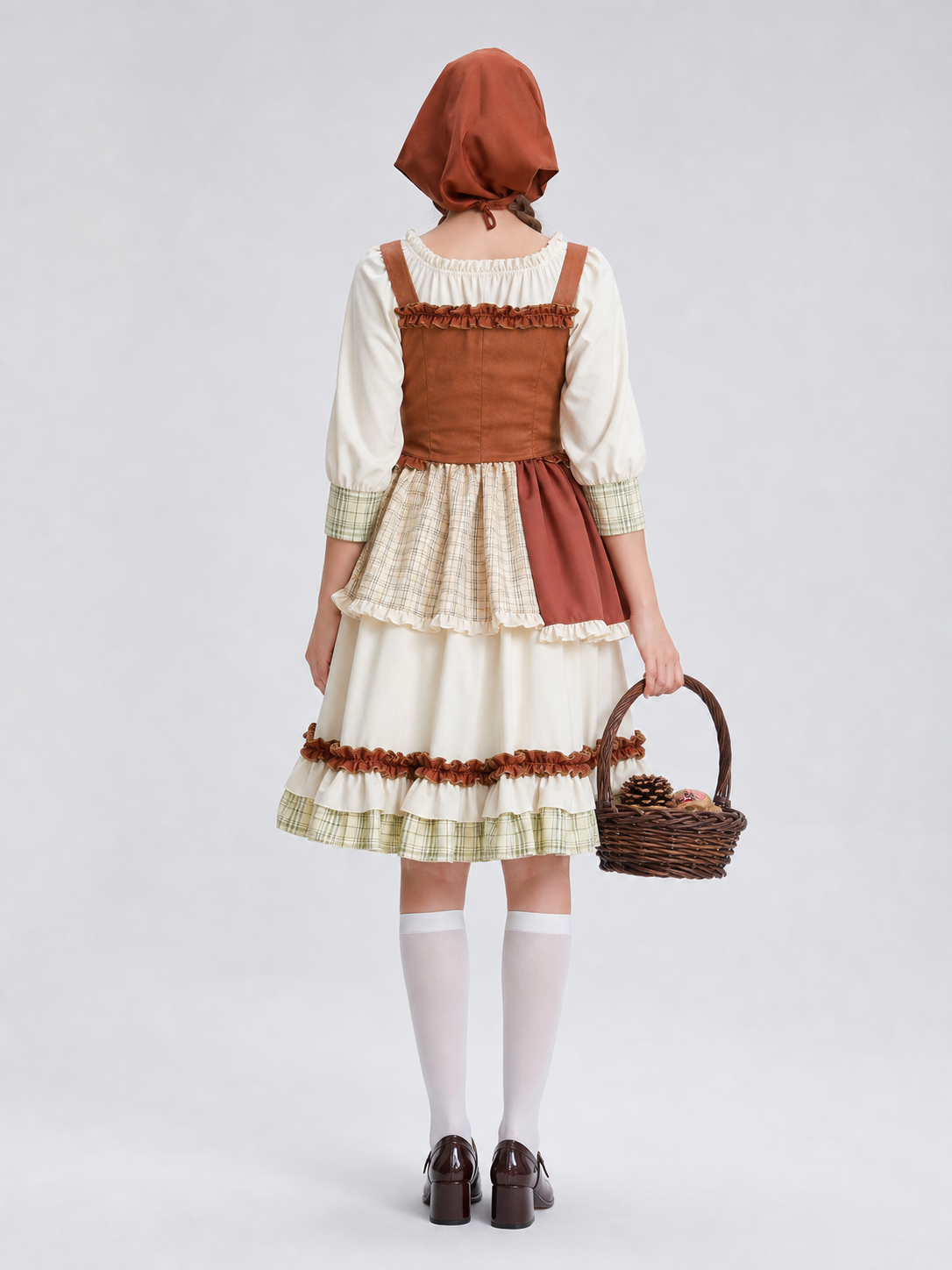 Historical character costume with a corset-style bodice and ruffles