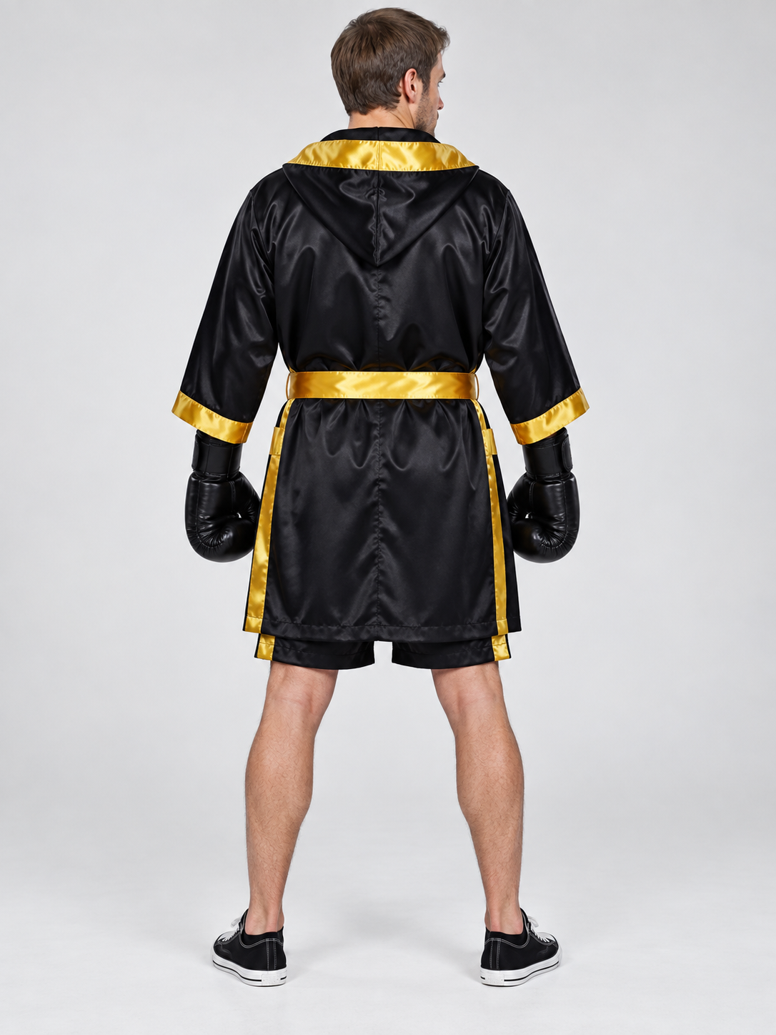 Black Boxer Costume with Gold Trim and Hood