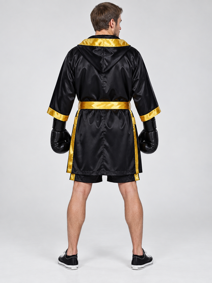 Black Boxer Costume with Gold Trim and Hood