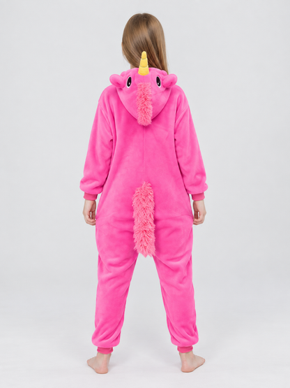 Flannel Hooded Pajama Jumpsuit with Horn and Ears