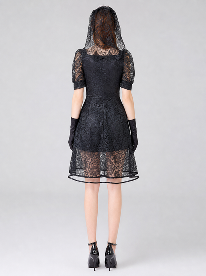 Gothic Lace Dress with Purple Detailing