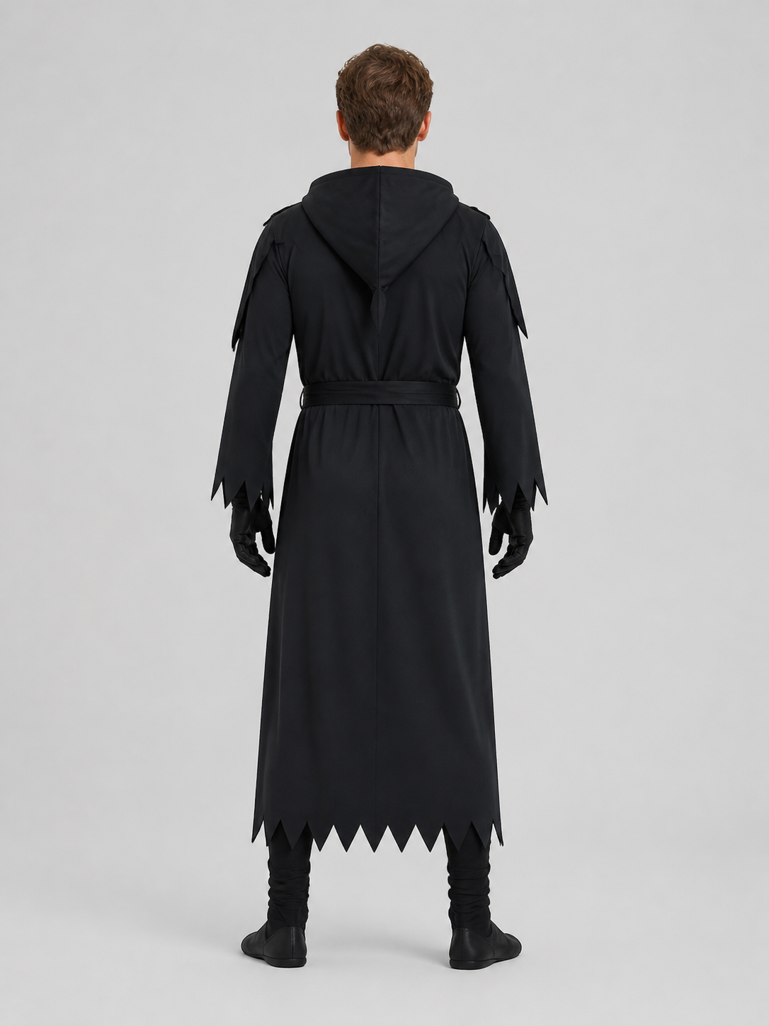 Black Reaper cosplay costume with hood back view