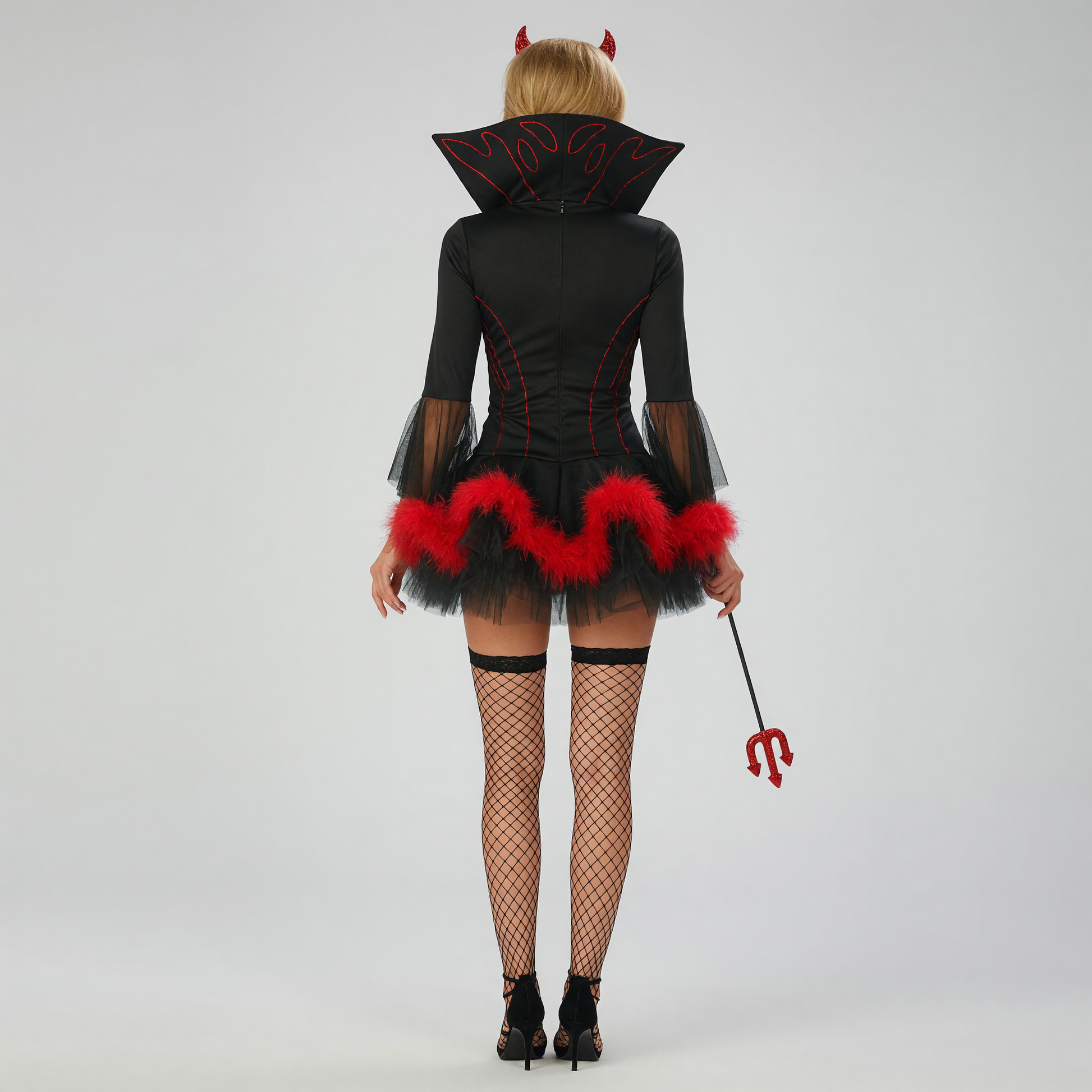 Witch Costume with Horns, Black and Red for Cosplay