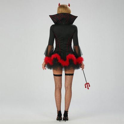 Witch Costume with Horns, Black and Red for Cosplay