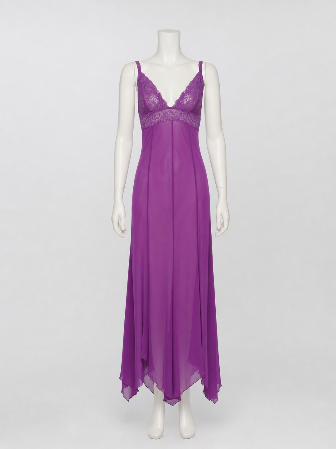 Purple Long Lace-Trimmed Slip Dress