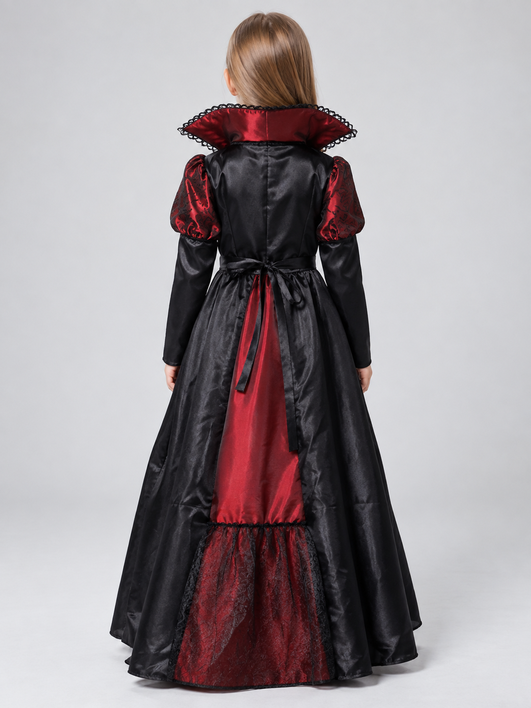 Vampire Costume with a Long Skirt and Voluminous Collar back view