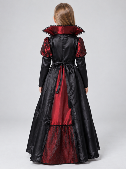 Vampire Costume with a Long Skirt and Voluminous Collar back view