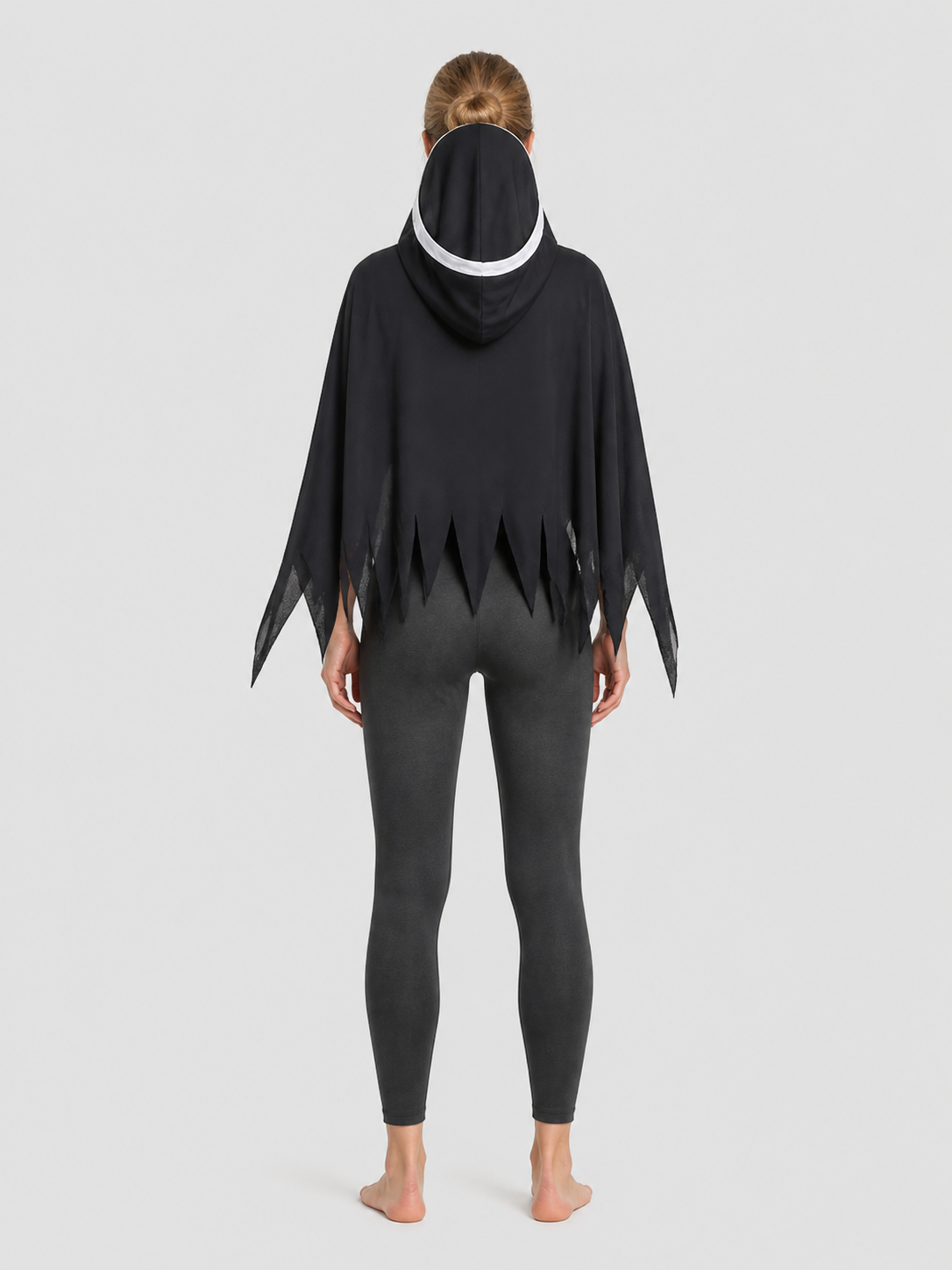 Halloween Nun Costume with Hood and Ragged Edges back view