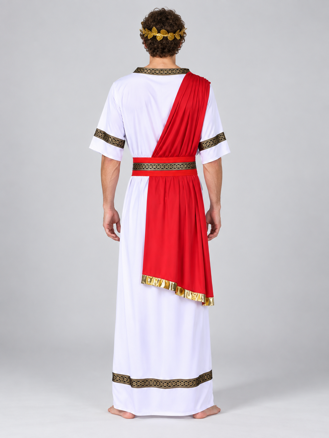 White Ancient-Style Costume with Draping and Wreath back view