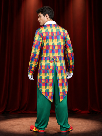 Adult Unisex Clown Circus Costume Set with Colorful Diamond Print and White back view