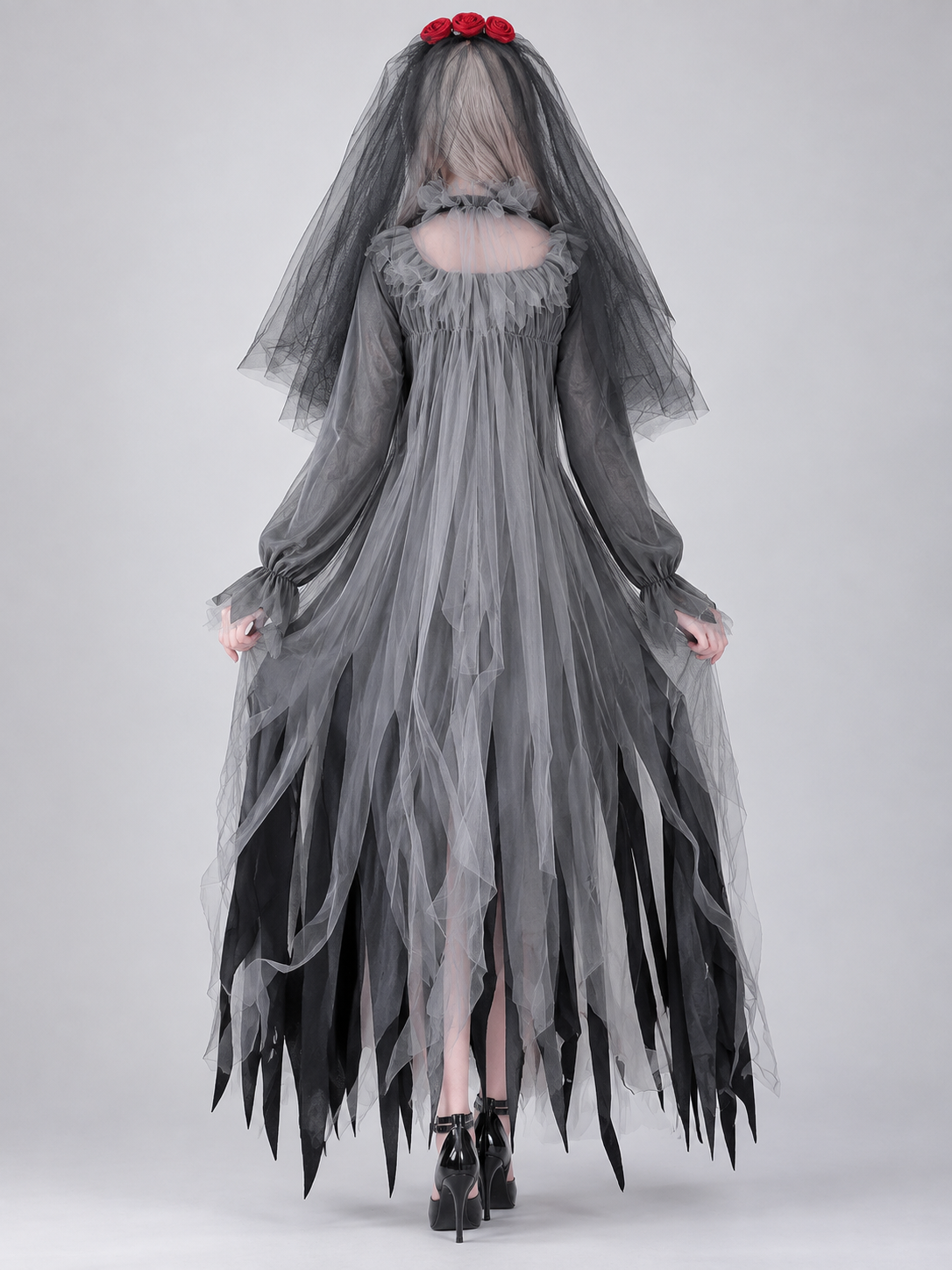 Carnival Costume with Veil, Spider, and Flowers