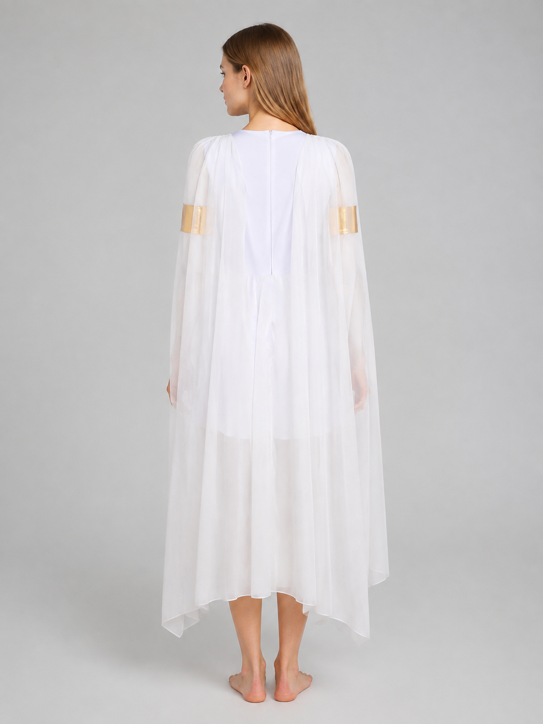 Carnival Dress with an Asymmetrical Hem and V-Shaped Neckline back view