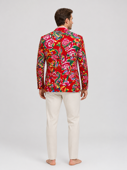 Red Stage Blazer with Floral Print back view