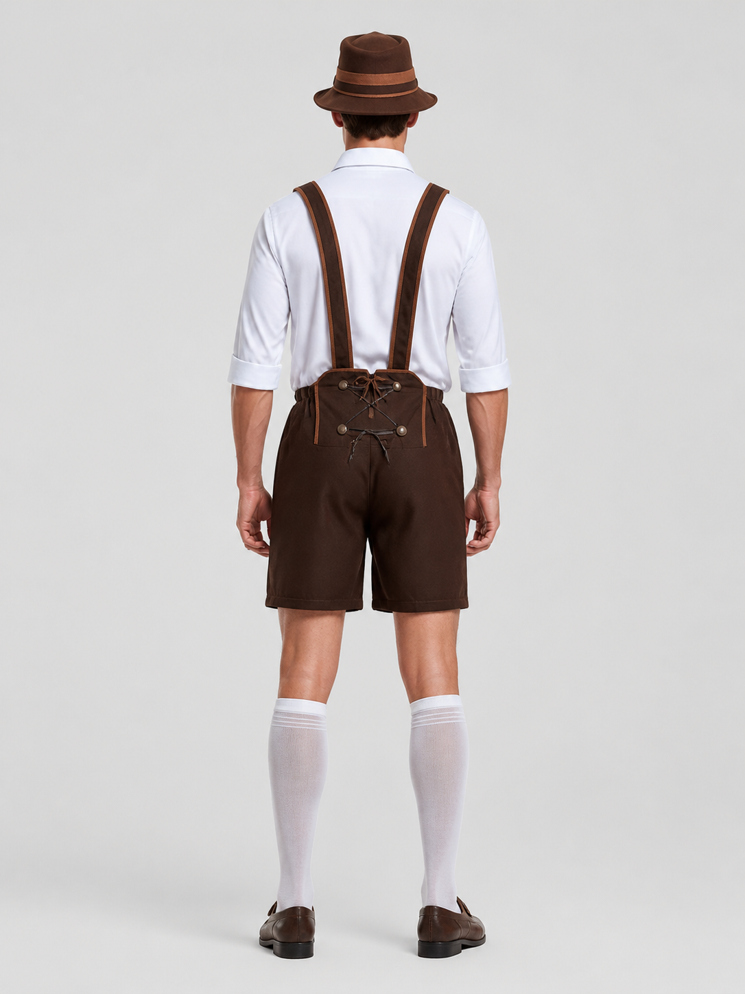 German Folk Costume: Shirt, Shorts, and Hat back view