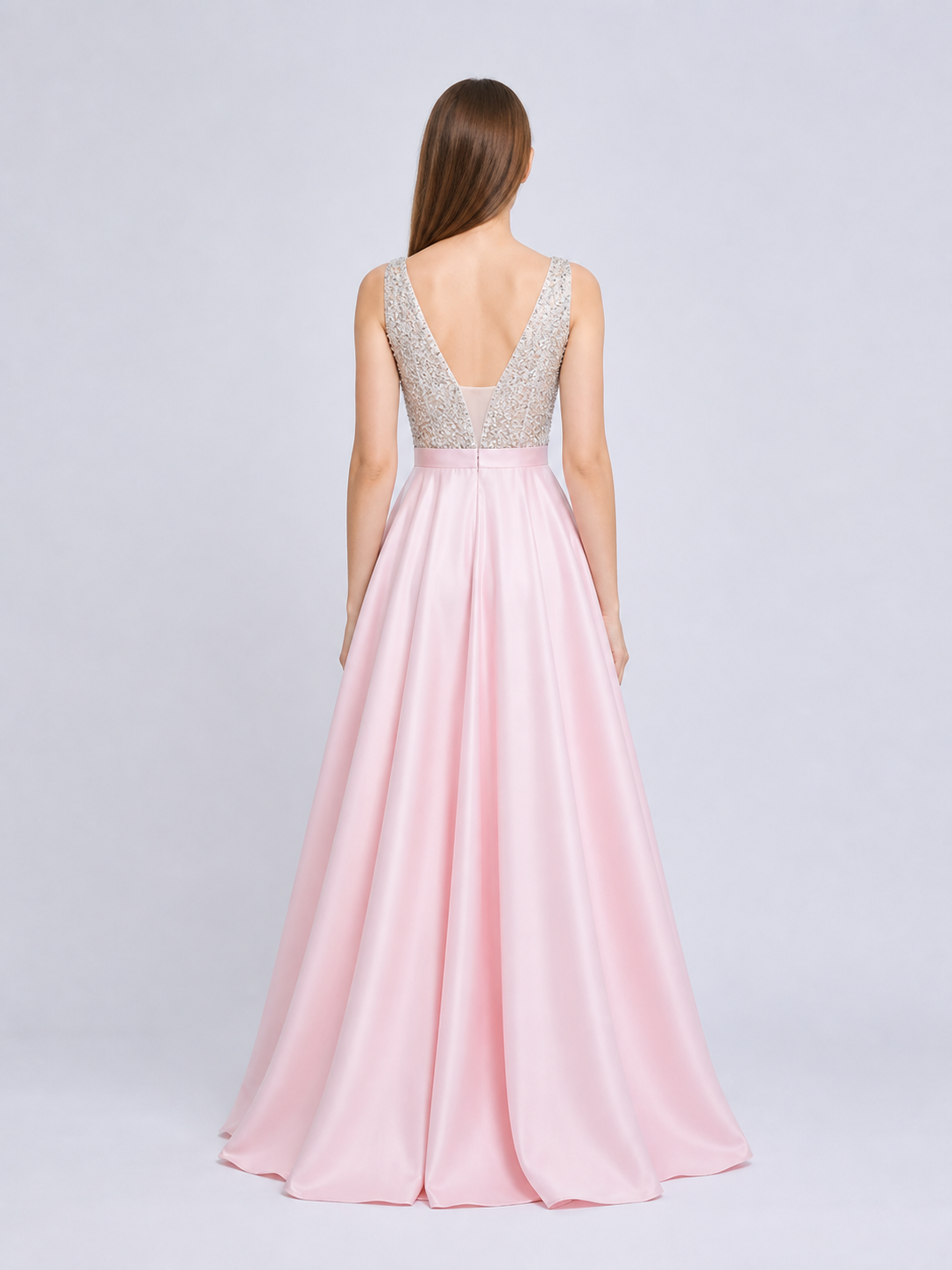 Floor-Length Evening Dress with a Deep V-Neckline