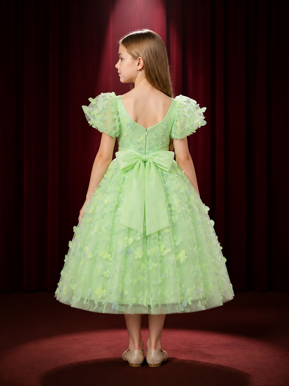 Toddler Girls' Butterfly Princess Dress with Puff Sleeves and Tulle Skirt back view