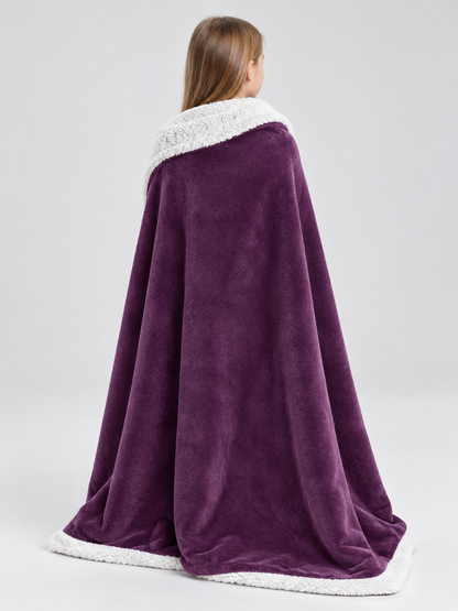 Reversible purple blanket with a white reverse side