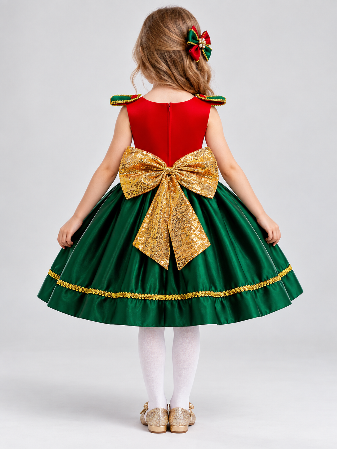 New Year Dress with a Full Skirt and a Gold Bow