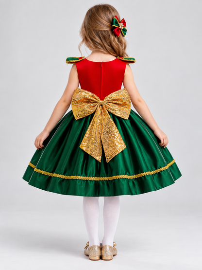 New Year Dress with a Full Skirt and a Gold Bow