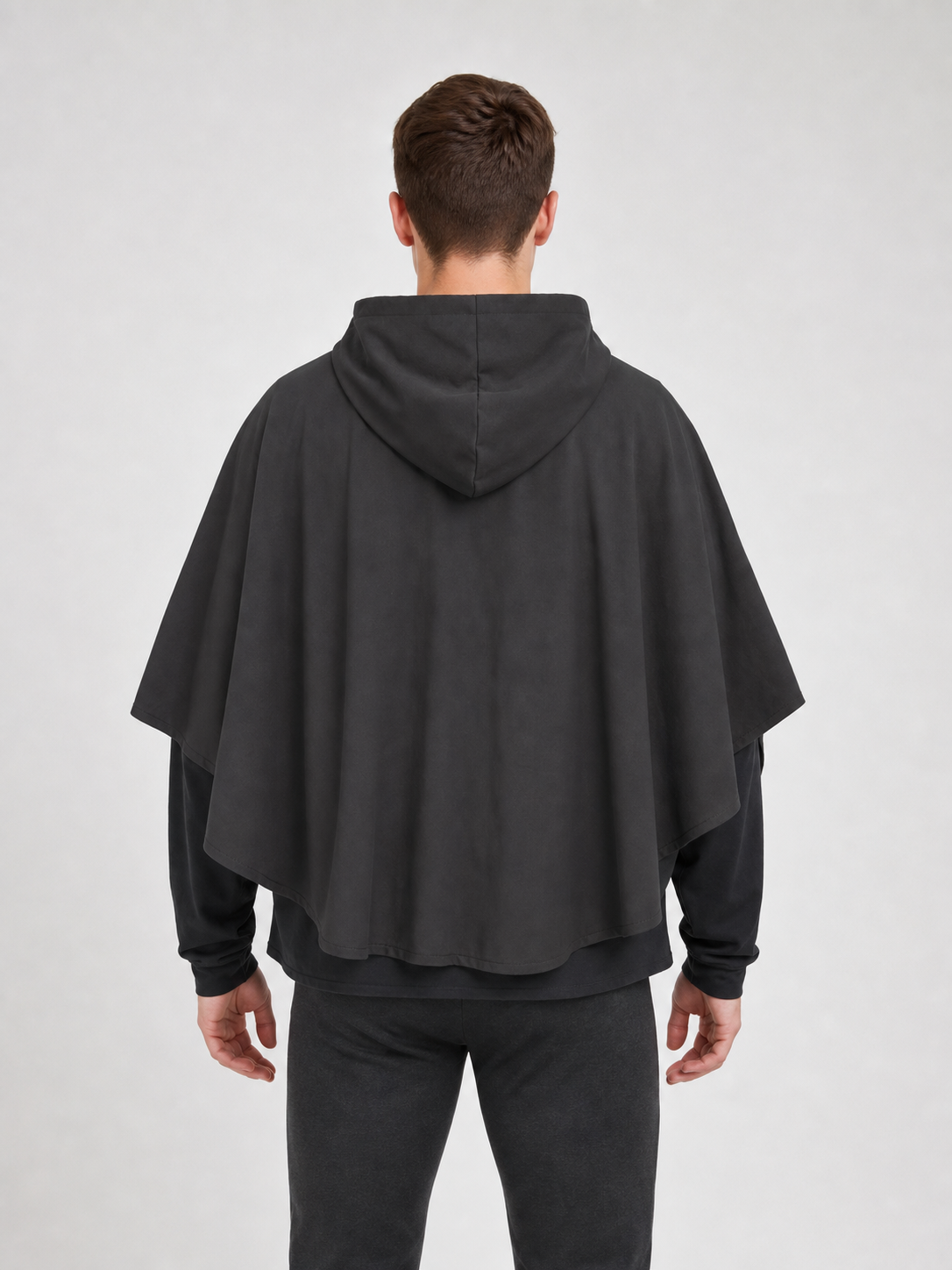 Dark Medieval Fantasy Hooded Cloak Gray Loose-Fitting Cape-Like Poncho With Oversized Hood For Cosplay Role-Playing Attire