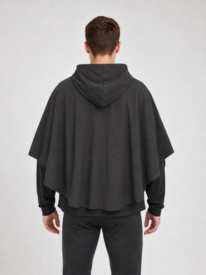 Dark Medieval Fantasy Hooded Cloak Gray Loose-Fitting Cape-Like Poncho With Oversized Hood For Cosplay Role-Playing Attire