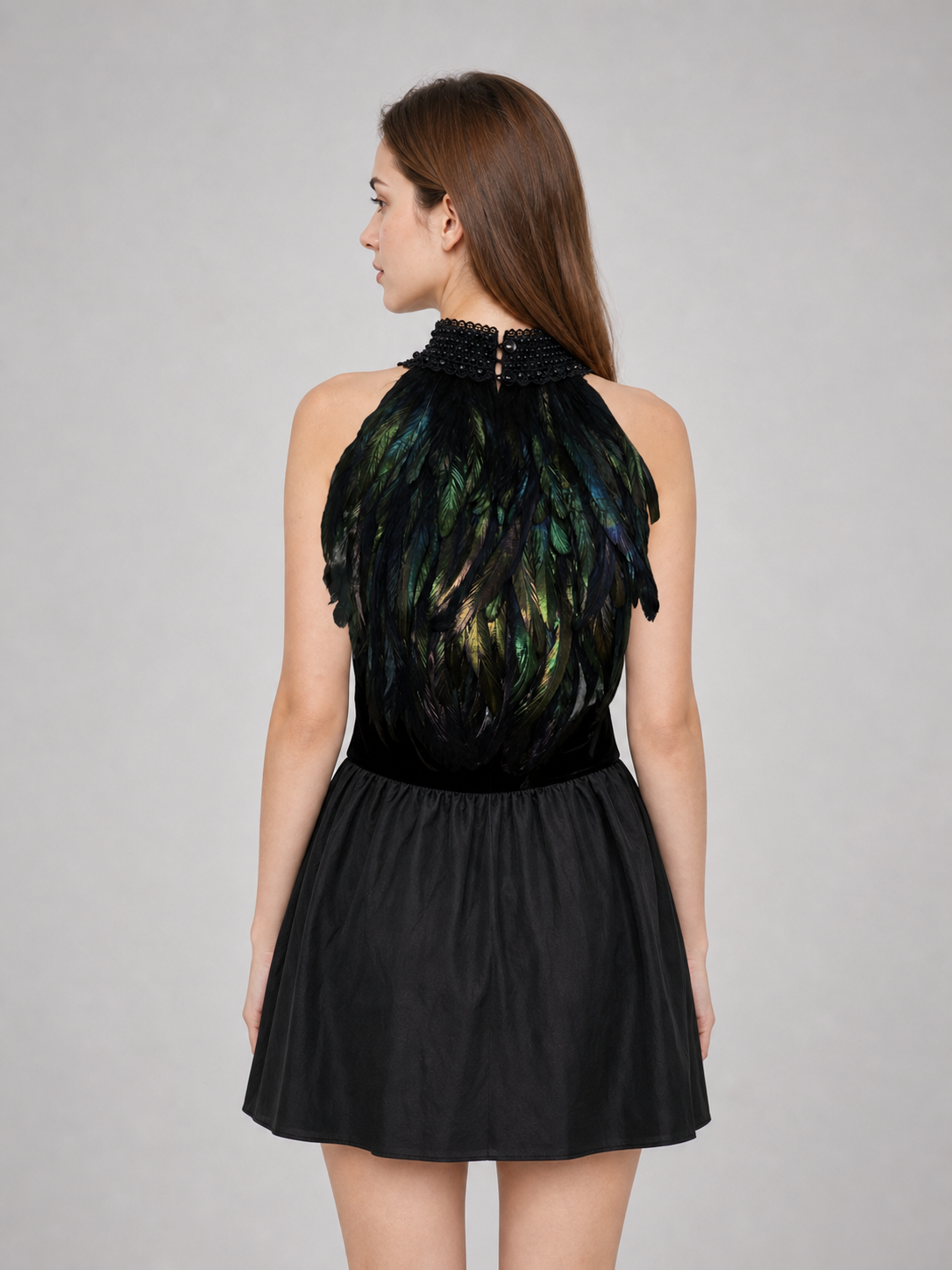 Feathered Halter Top with Beaded Collar